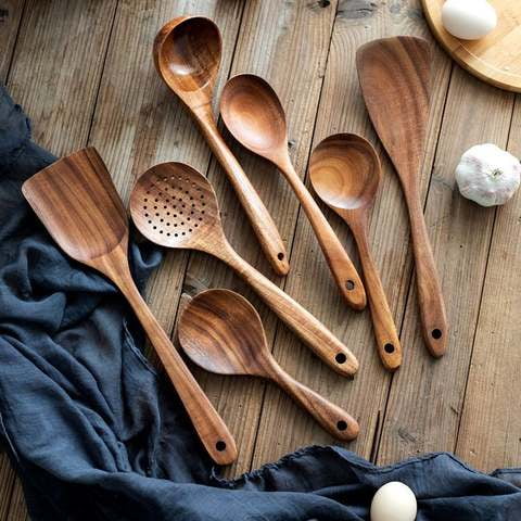 Wooden Kitchen Utensils Set, 10-Piece Natural Wood Cooking Spoons for Non-Stick Cookware - Image 2
