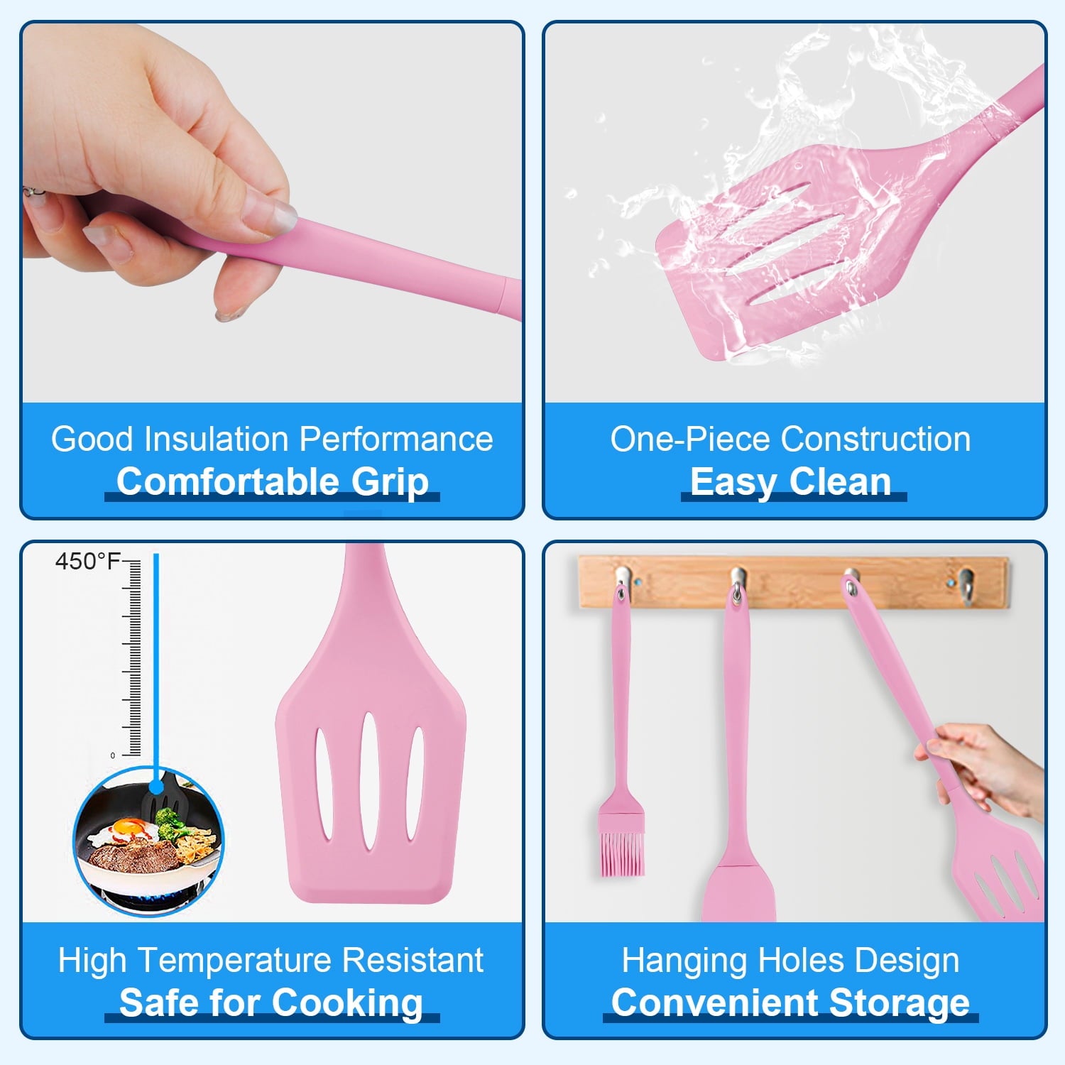 Silicone Cooking Utensils Sets, 5-Piece Kitchen Utensil Set Heat Resistant Non-stick Rubber Cookware Kitchen Silicone... - Image 3