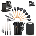 23 PCS Silicone Utensils Kitchenware Set with Removable Knife Cover, Non-Stick Heat Resistan Tools-Black