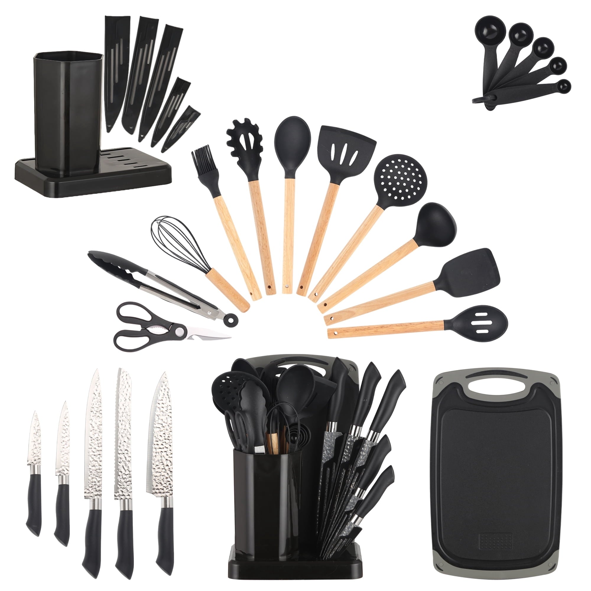 23 PCS Silicone Utensils Kitchenware Set with Removable Knife Cover, Non-Stick Heat Resistan Tools-Black