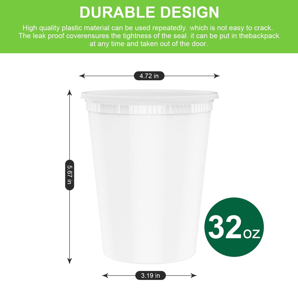 Containers 24Pack, 32oz Plastic Deli Containers with Lids, Slime, Soup, Meal Prep Containers, Free, Leakproof, Microw... - Image 3