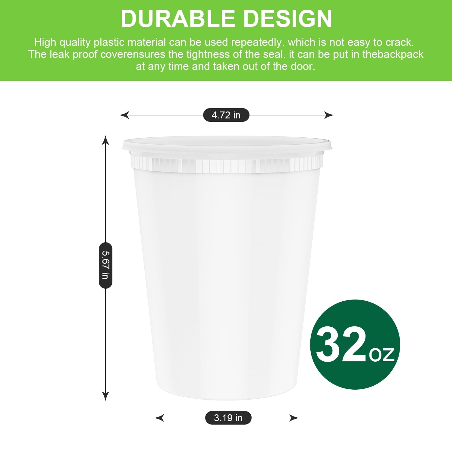 Containers 24Pack, 32oz Plastic Deli Containers with Lids, Slime, Soup, Meal Prep Containers, Free, Leakproof, Microw... - Image 3
