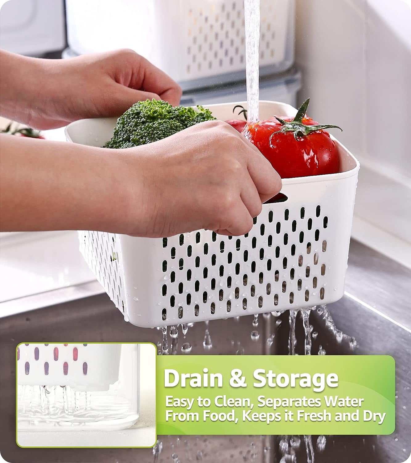 5 Pack Fruit Storage Containers for Fridge with Lid and Removable ColanderPlastic Fresh Produce Saver Vegetable ContainerRefrigerator Organi - Image 6