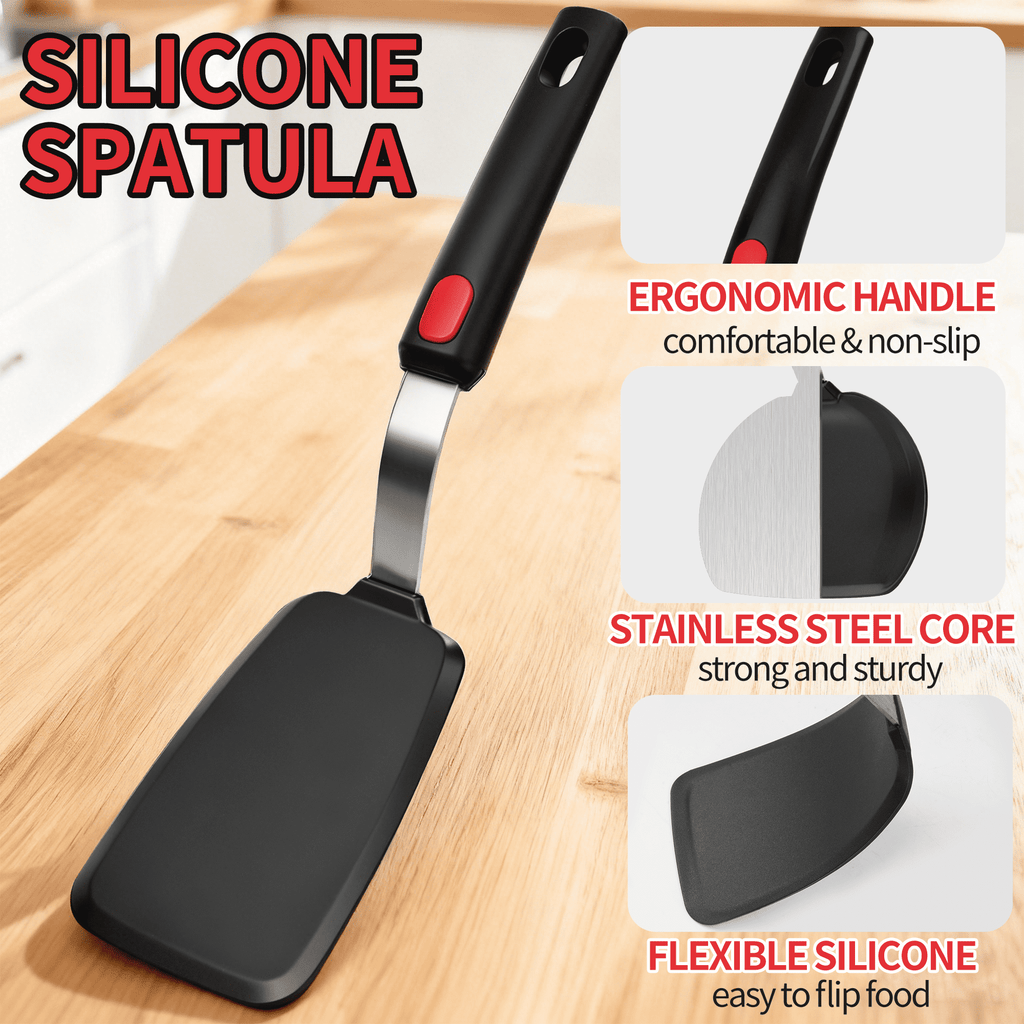 Silicone Spatula Turner Set of 3, 600F Heat Resistant Cooking Spatulas for Nonstick Cookware, MOJINO Large Flexible Kitchen Utensils BPA Fre - Image 3