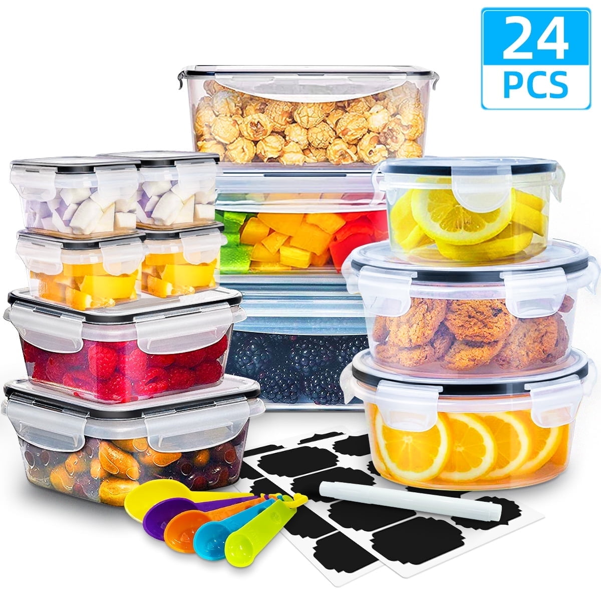 24 Pcs Food Storage Containers Set with Lids - BPA-Free Airtight Plastic Containers for Pantry & Kitchen Organization...
