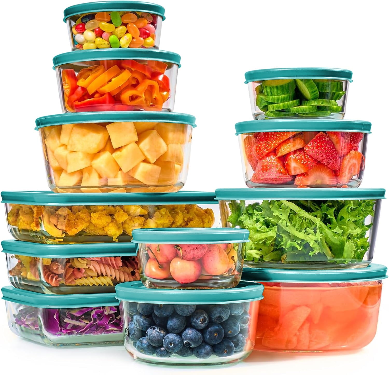 24Pcs Glass Food Storage Containers with Lids(12 Containers & 12 Lids), Stackable Airtight Meal Prep Lunch Boxes Bowl...