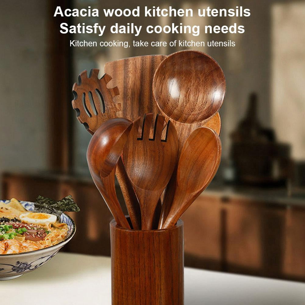 Wooden Spoon Server,Acacia Wood Kitchen Gadgets Spoon,Colander,Spatula,Rice Spoon,Pasta Spoon with Teeth,Wooden Cooki... - Image 2