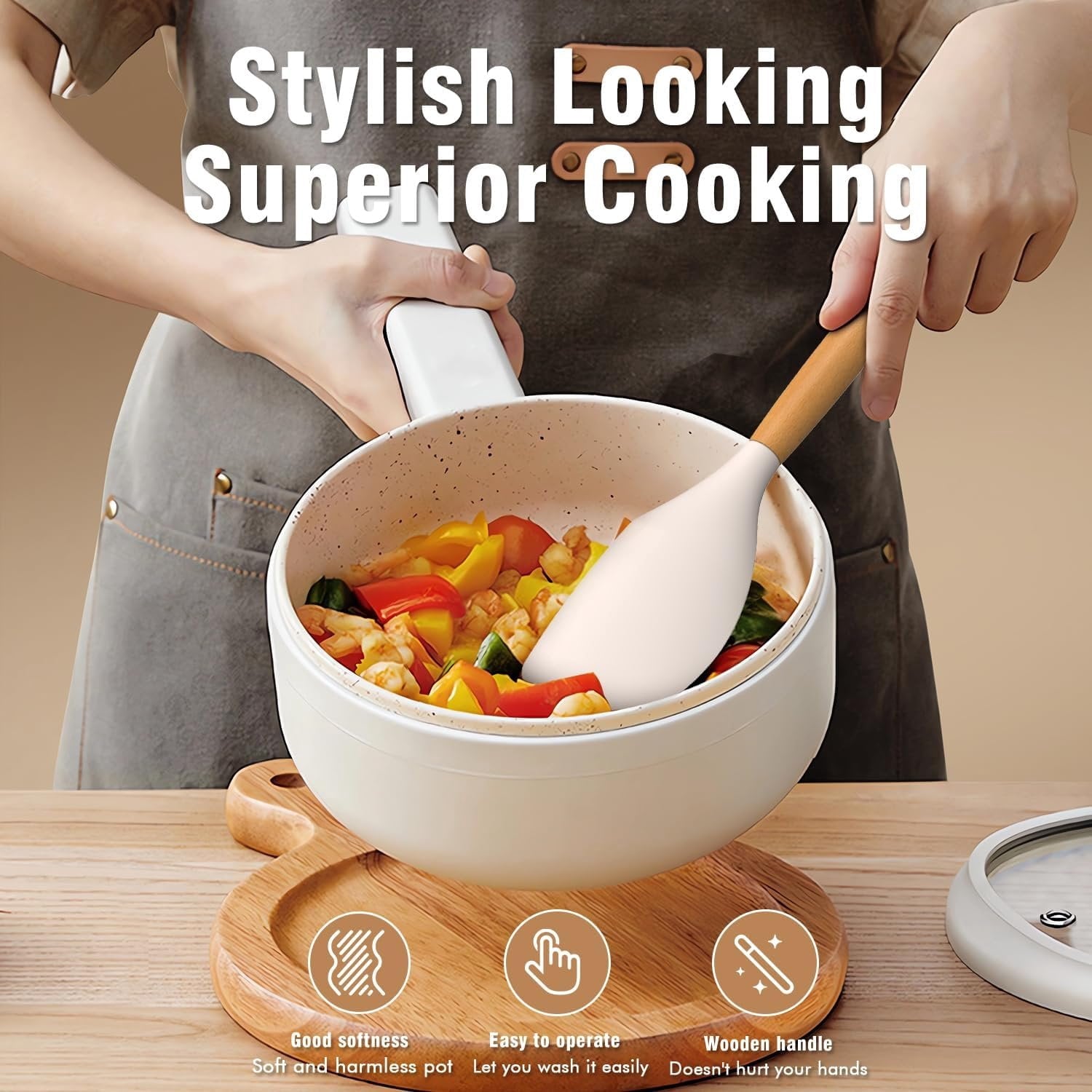 Set - Kitchen for Wooden Handles, Heat Resistant Kitchen Utensil Spatula Sets w Holder, Gadgets for Non-Stick Cookwar... - Image 3
