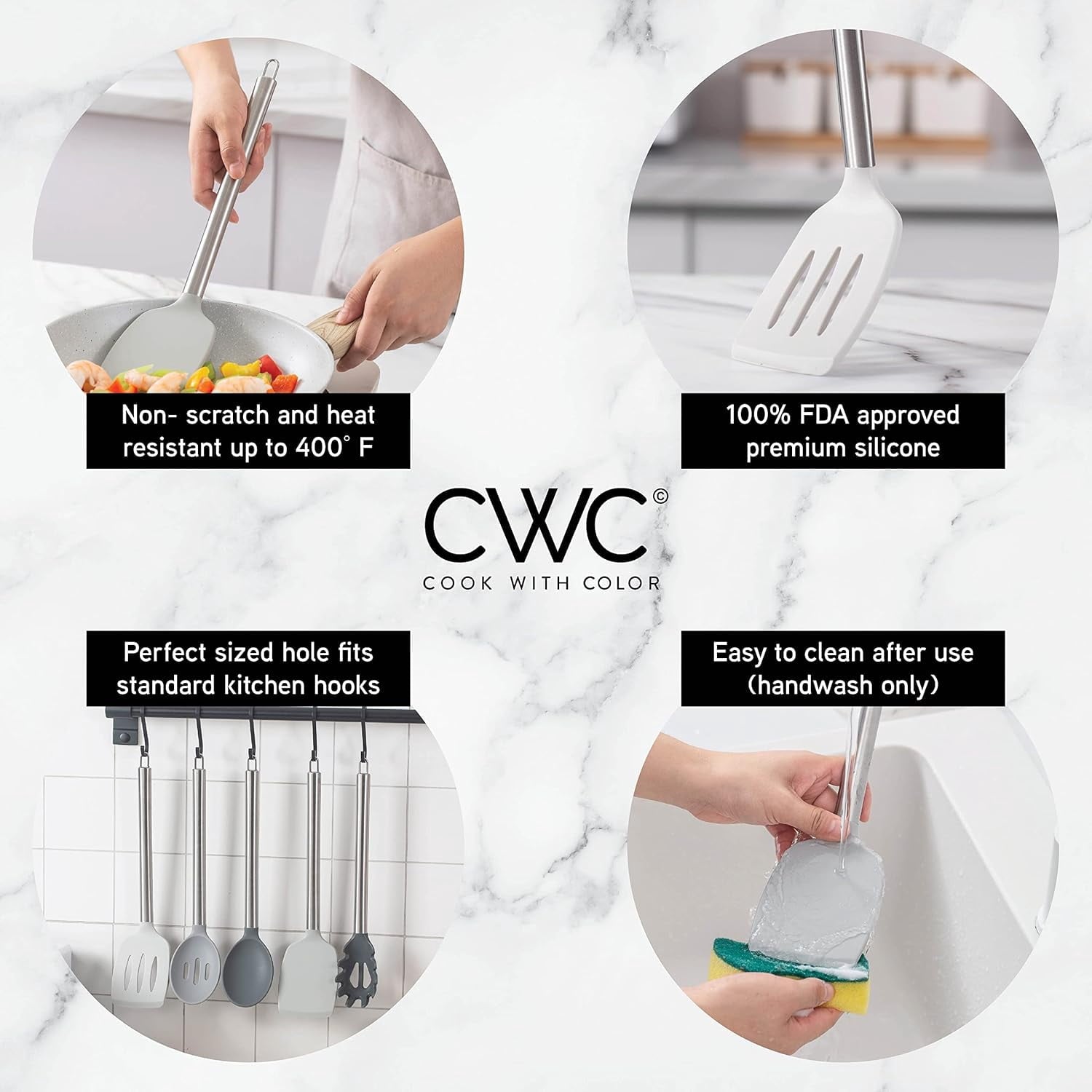 Kitchen Utensil Set, Easy to Clean Silicone Kitchen , for Nonstick Cookware, Kitchen Gadgets Set, 5 Pieces, Grey Ombre - Image 3