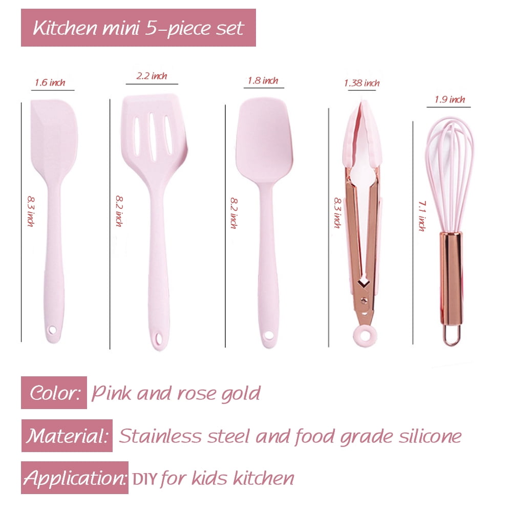 And Pink Kitchen Utensil Small Five-Piece Set Mini Silicone Kids Kitchen Tools Whisk Spatula Tongs Spoon And Slotted ... - Image 6