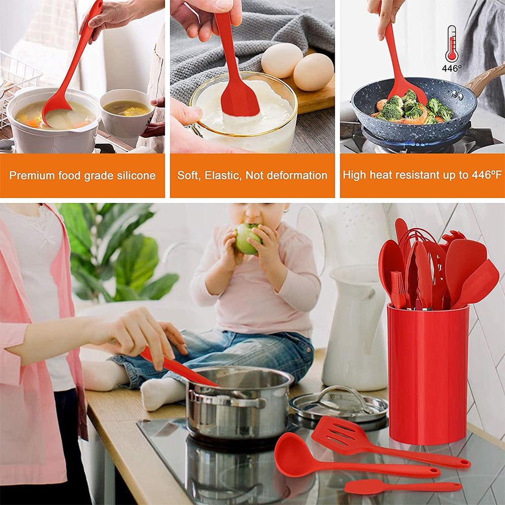 Walchoice 14 Pcs Cooking Utensils Set with Holder, Heat Resistant Silicone Kitchen Cookware Utensils Set, Kitchen Cooking Tools Includes Spa - Image 4