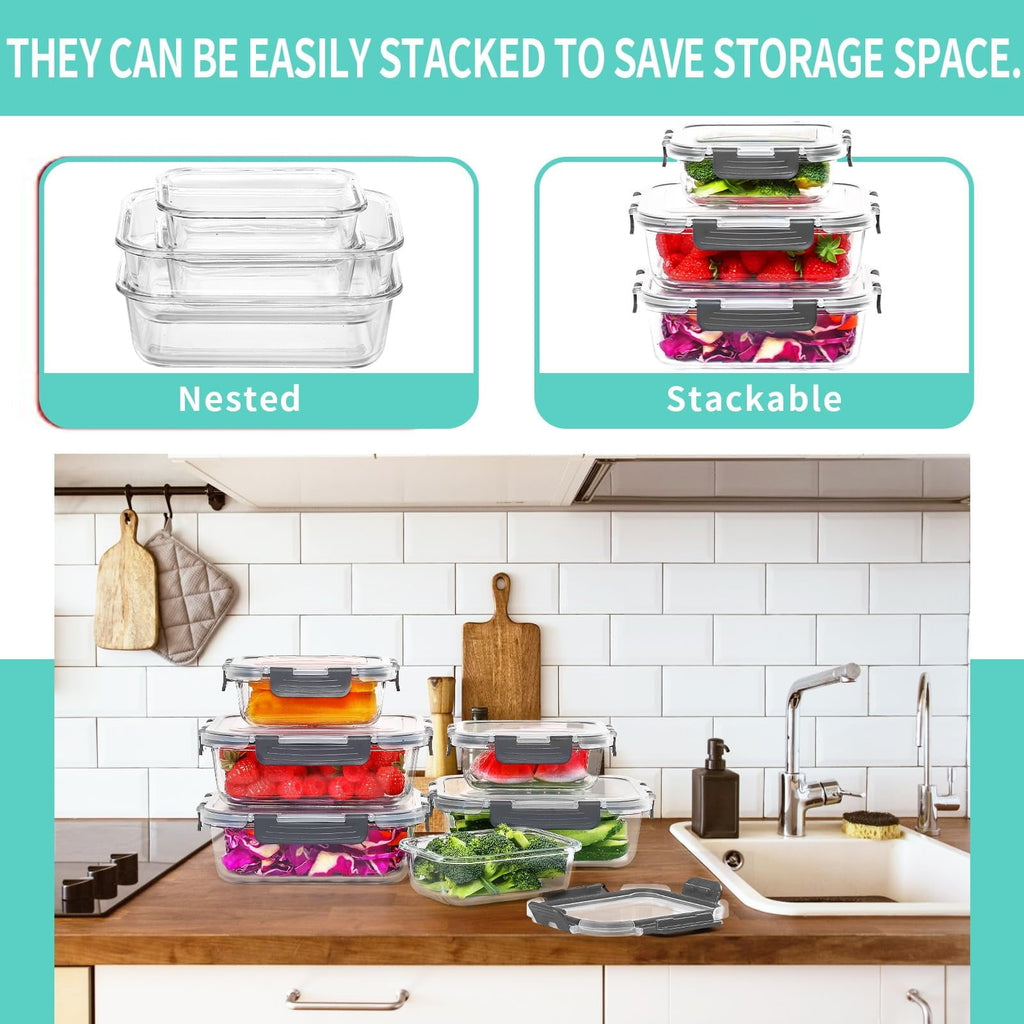30 Pcs Glass Food Storage Containers with Lids, Glass Airtight Meal Prep Container Set for Lunch, Kitchen Pantry Orga... - Image 3
