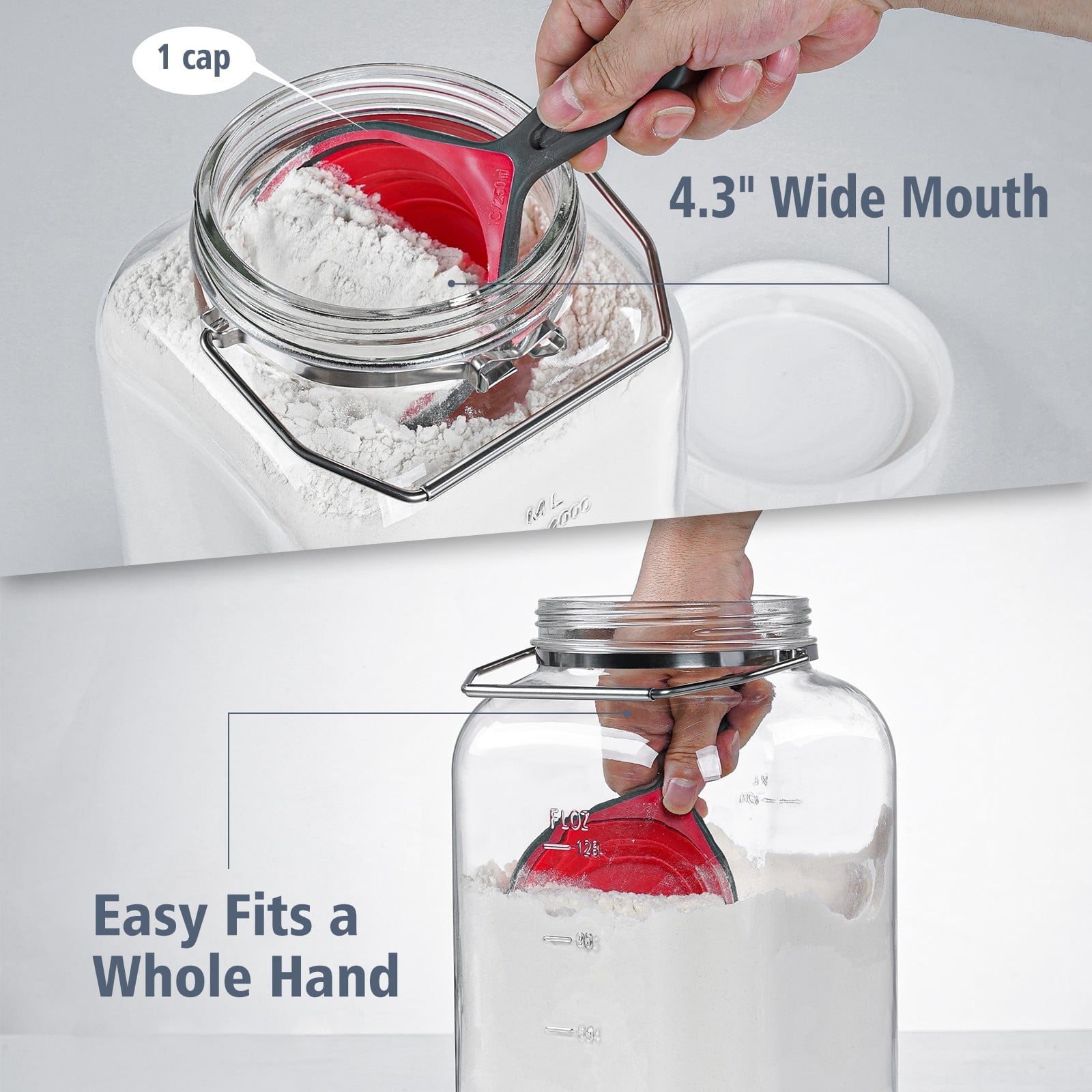 2 Pack 1.5 gal Syntic Glass Food Storage Containers with Lids and Handle, Gallon Jars for Pantry 192 oz Clear - Image 4