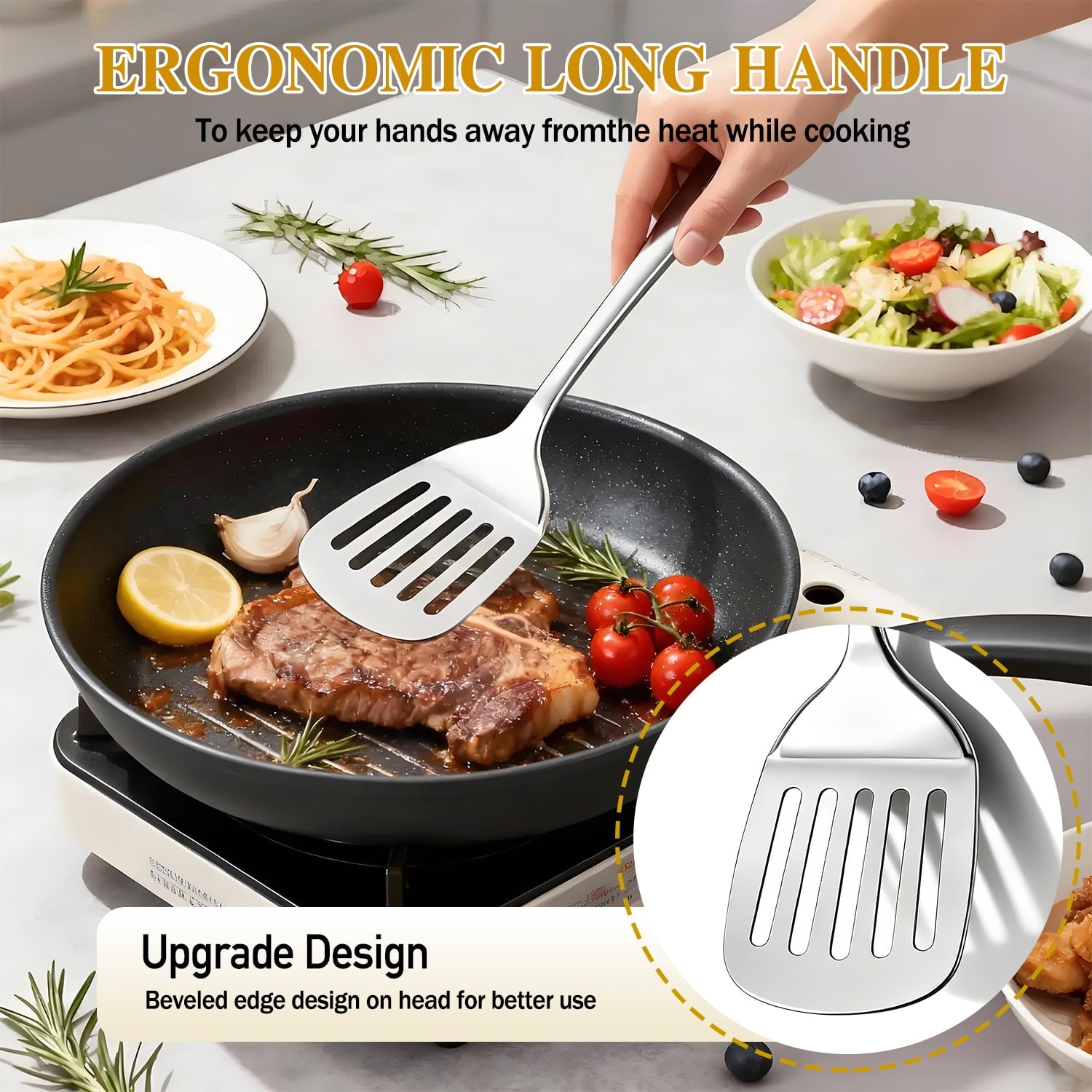 4 Pcs Cooking Utensils Set, Stainless Steel Kitchen Utensils, Kitchen Tools Set Include Solid & Slotted Turner Wok Sp... - Image 3