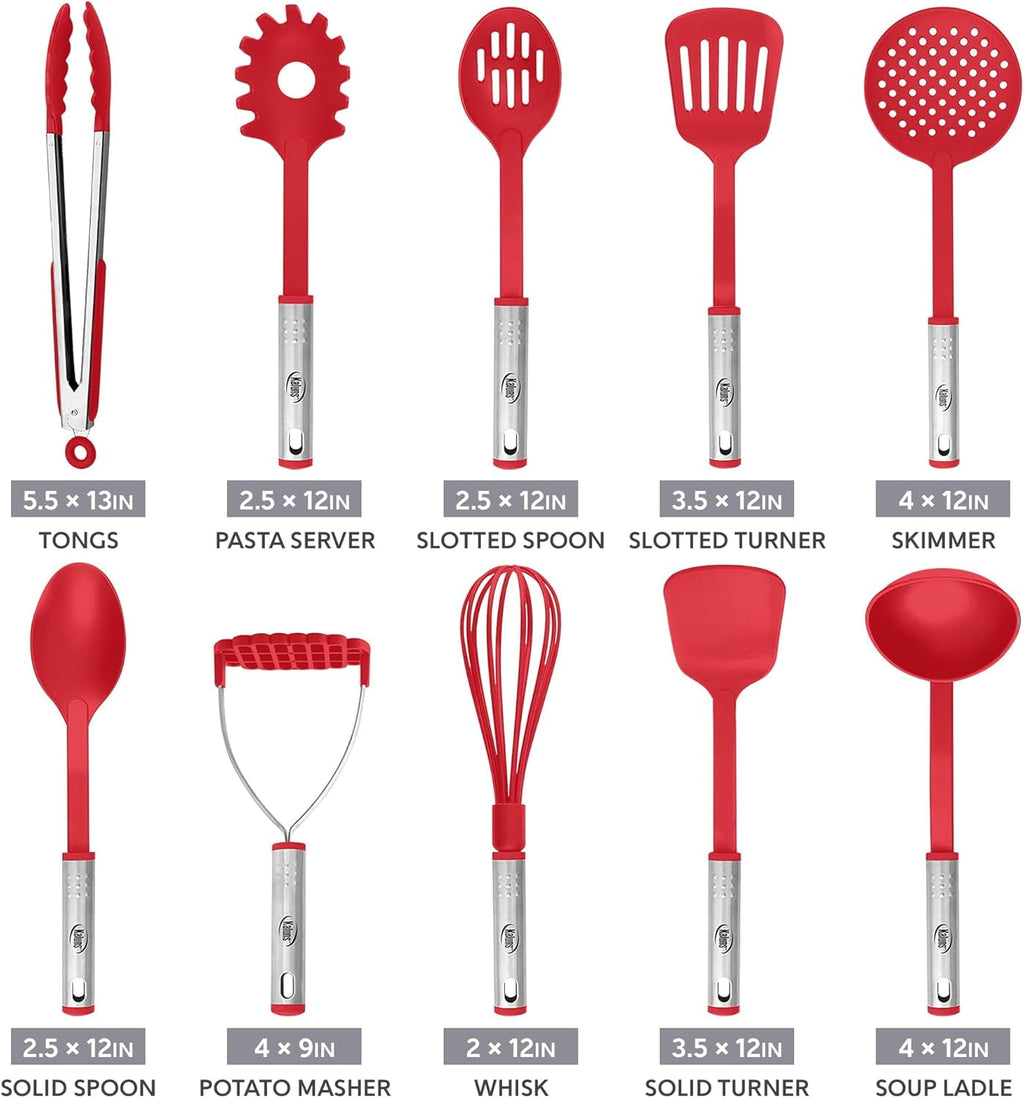 Kaluns 10 Pcs Kitchen Utensils Set – Nylon & Stainless Steel Cooking Utensil Set – Non-Stick, Heat Resistant Cookware Utensils – Kitchen Ess - Image 2