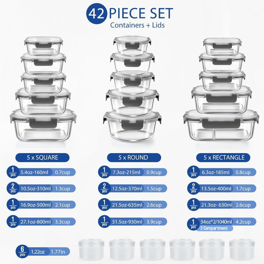 42 Pcs Glass Food Storage Containers Set with Snap Locking Lids, 21 Containers & 21 Lids, Glass Meal Prep Lunch Box C... - Image 2