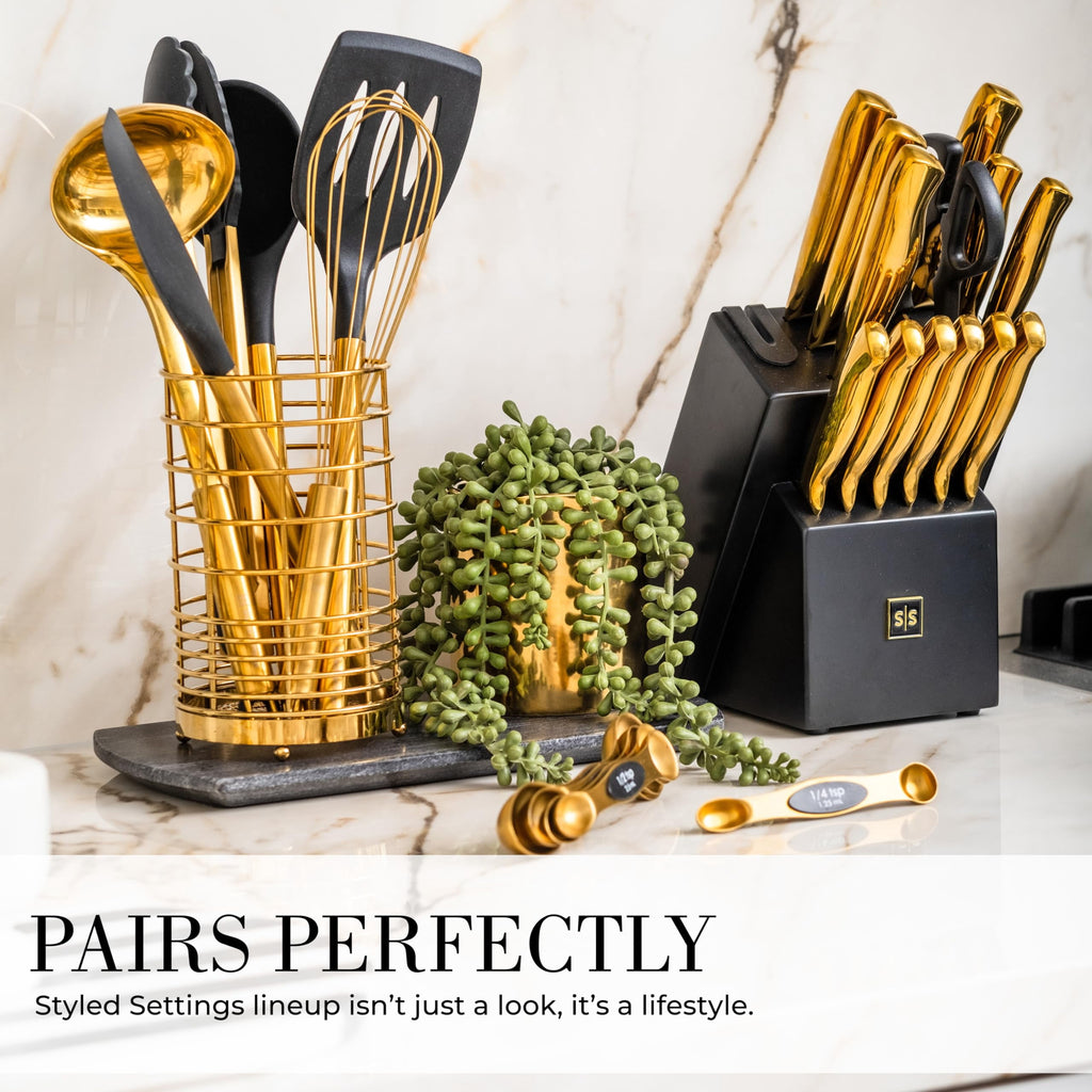 Black and Gold Kitchen Utensils Set - 15 Piece Set Includes Gold and Black Silicone Cooking Utensils with Gold Utensi... - Image 6