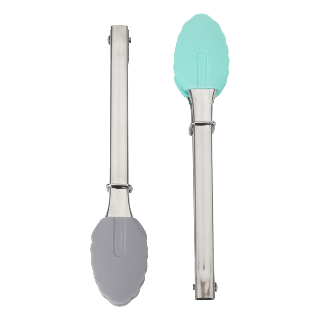 GoodCook Pro 2 Pack Mini Tongs Stainless Steel with Silicone Tip, Grey/Blue, For All Food Types - Image 2