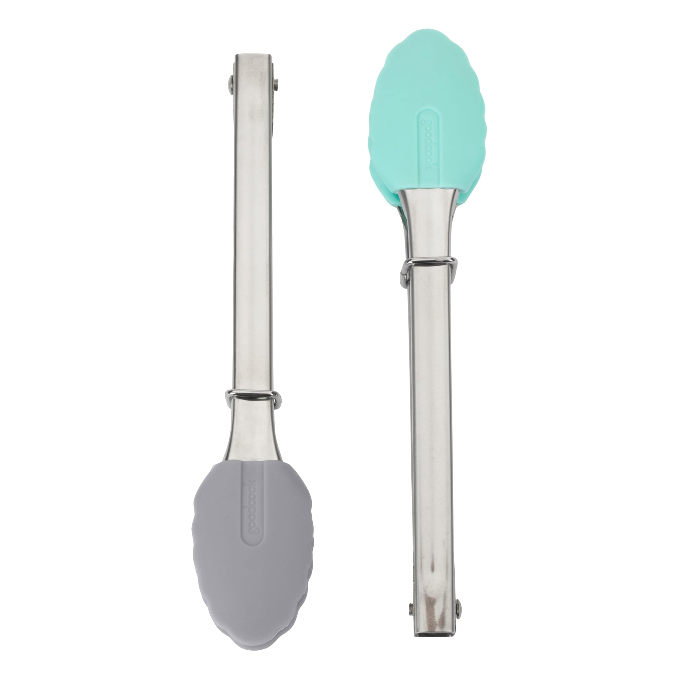 GoodCook Pro 2 Pack Mini Tongs Stainless Steel with Silicone Tip, Grey/Blue, For All Food Types - Image 2