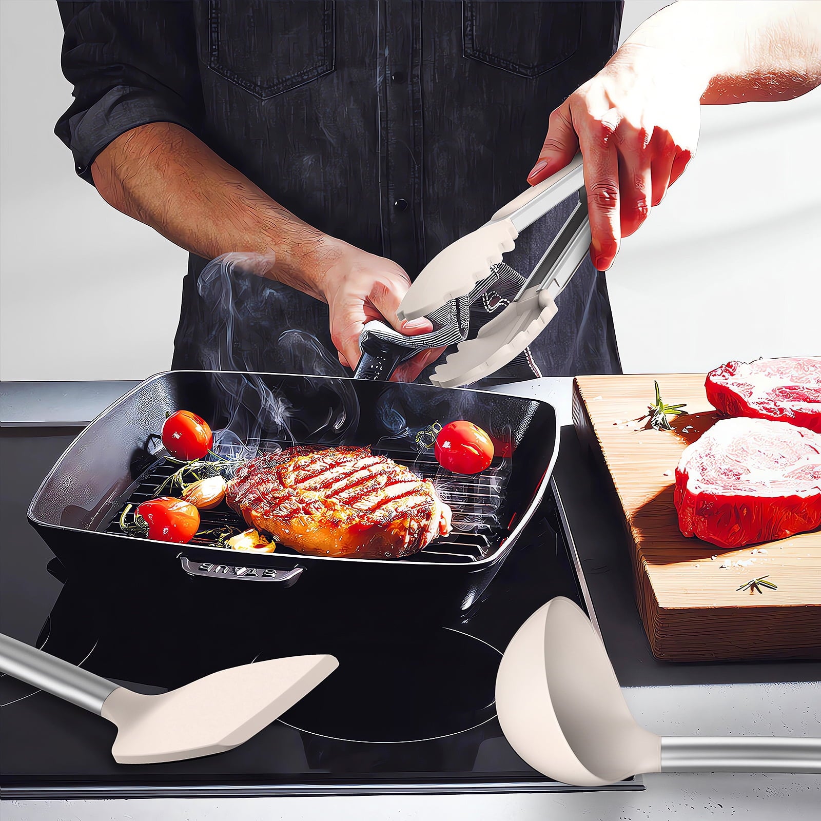 Silicone Cooking Utensils Set - Heat Resistant Silicone Kitchen Utensils for Cooking, Kitchen Utensil Spatula Set,BPA... - Image 4