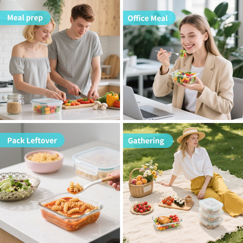 15 Glass Food Storage Container with Airtight Lids,Stackable Square Meal Prep Containers for Kitchen Freezer,Round Gl... - Image 5