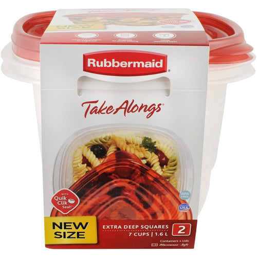 (2 pack) Rubbermaid TakeAlongs 7.0-Cup Extra Deep Square Food Storage Containers, Ruby Red, 2 pack - Image 2