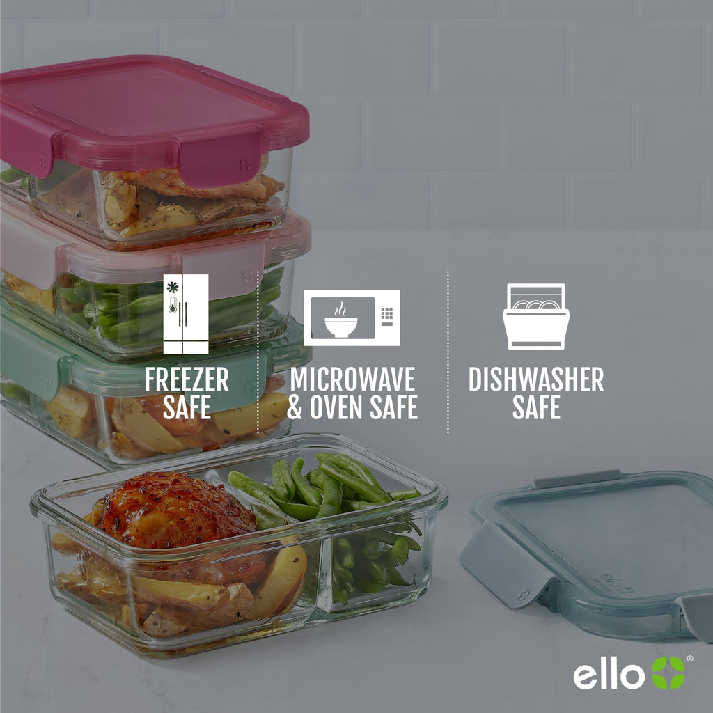 Ello Color Lock 8pc 3.4 Cup Divided  Glass Meal Prep Set - Image 3