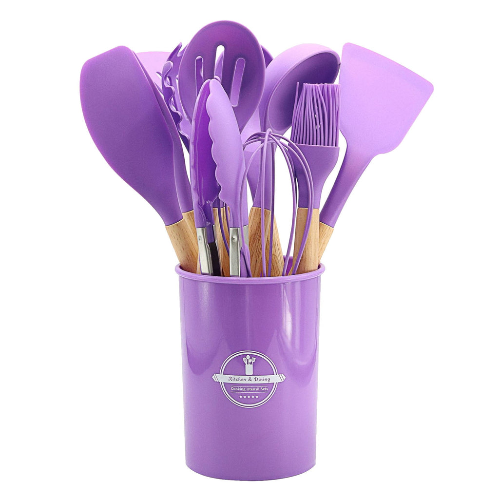 12Pcs Kitchen Utensils Set with Holder,Wooden Handles Tool,BPA Free,Non Toxic Turner Tongs Spatula Spoon Kitchen Gadg... - Image 4