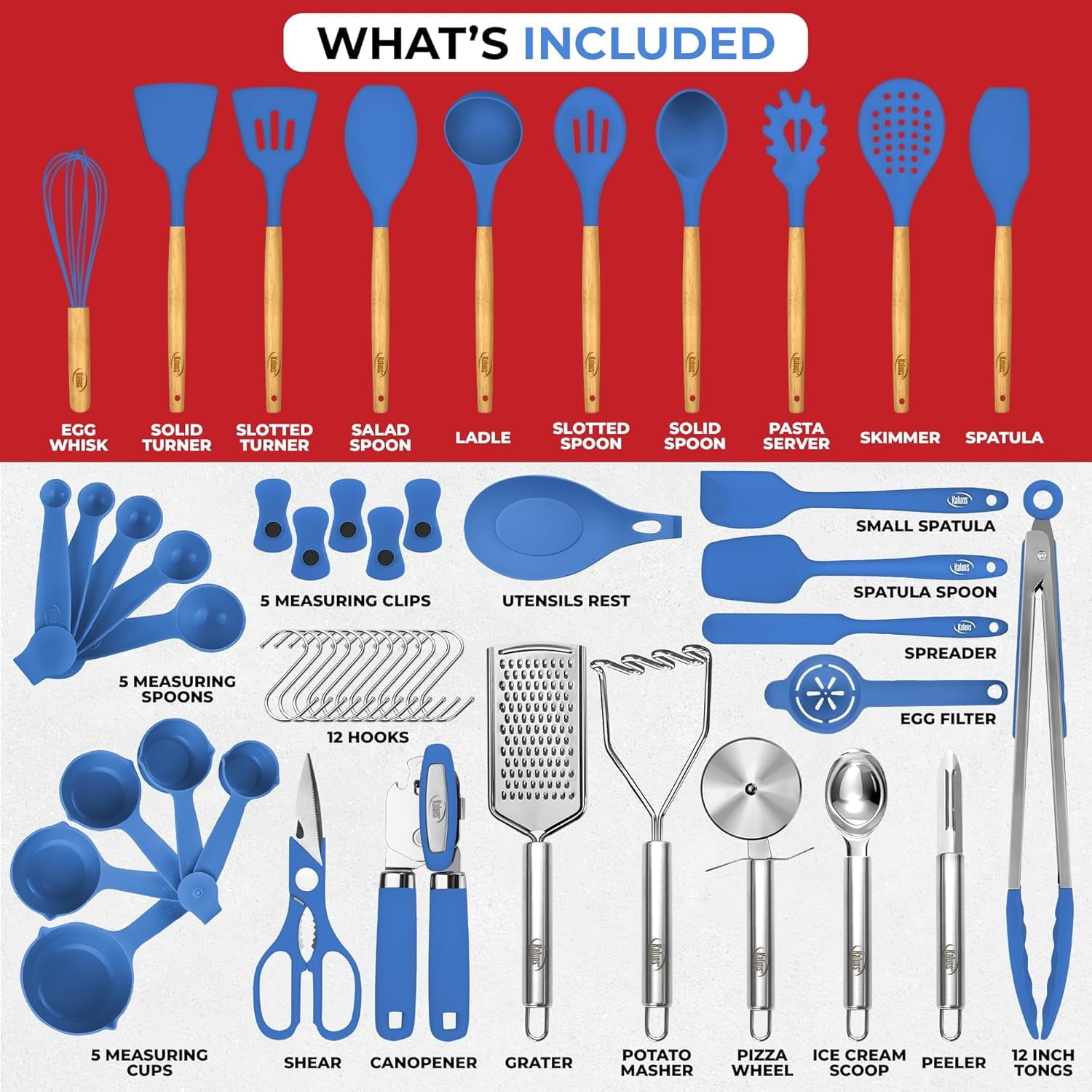Kitchen Utensils Set, 50 Piece Silicone And Stainless Steel Cooking Utensils, Dishwasher Safe and Heat Resistant Kitc... - Image 2