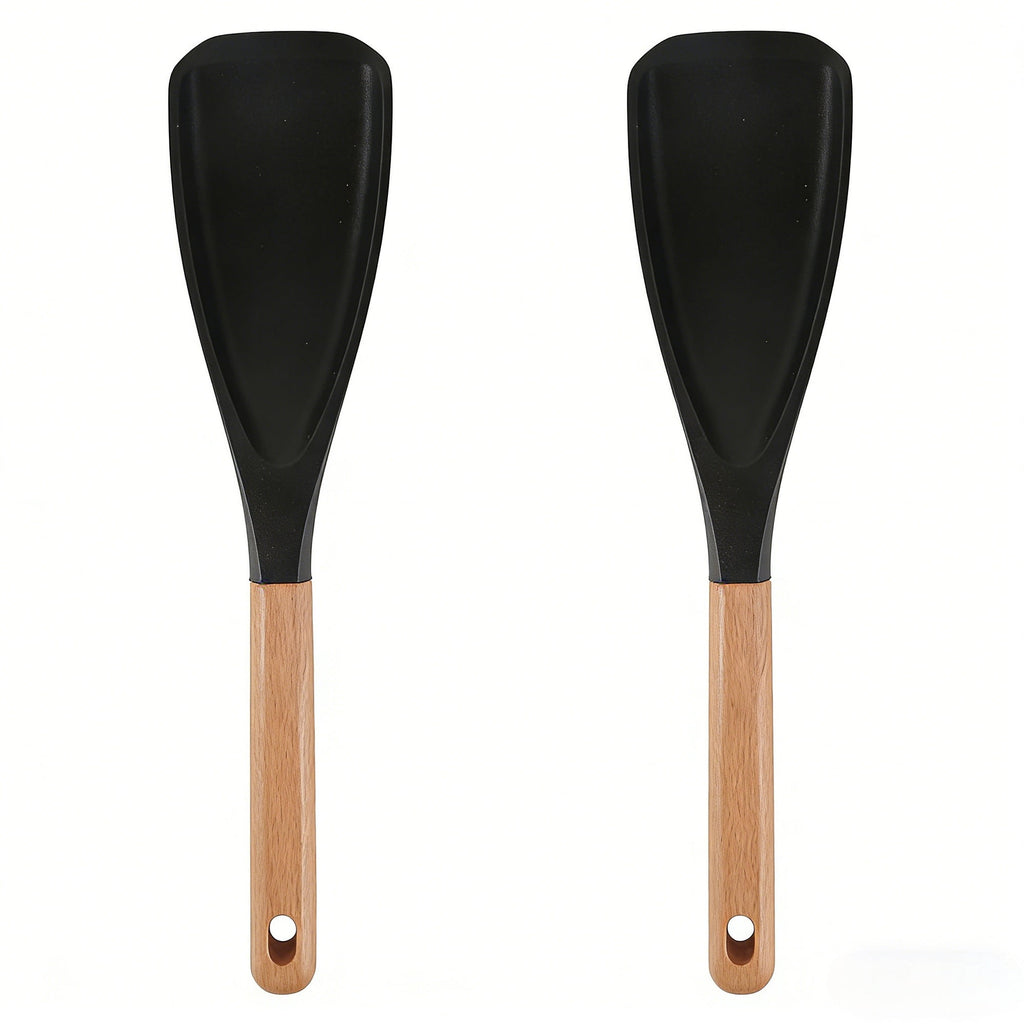 2pc Silicone Cooking Spoon, Wooden Handle BPA-Free Utensil, 11.4'' Nonstick Safe, Multifunctional for Mixing Stirring...
