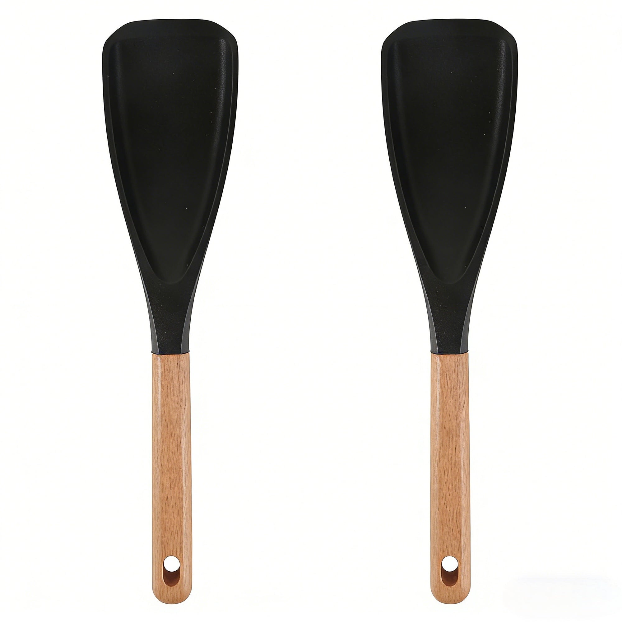 2pc Silicone Cooking Spoon, Wooden Handle BPA-Free Utensil, 11.4'' Nonstick Safe, Multifunctional for Mixing Stirring...