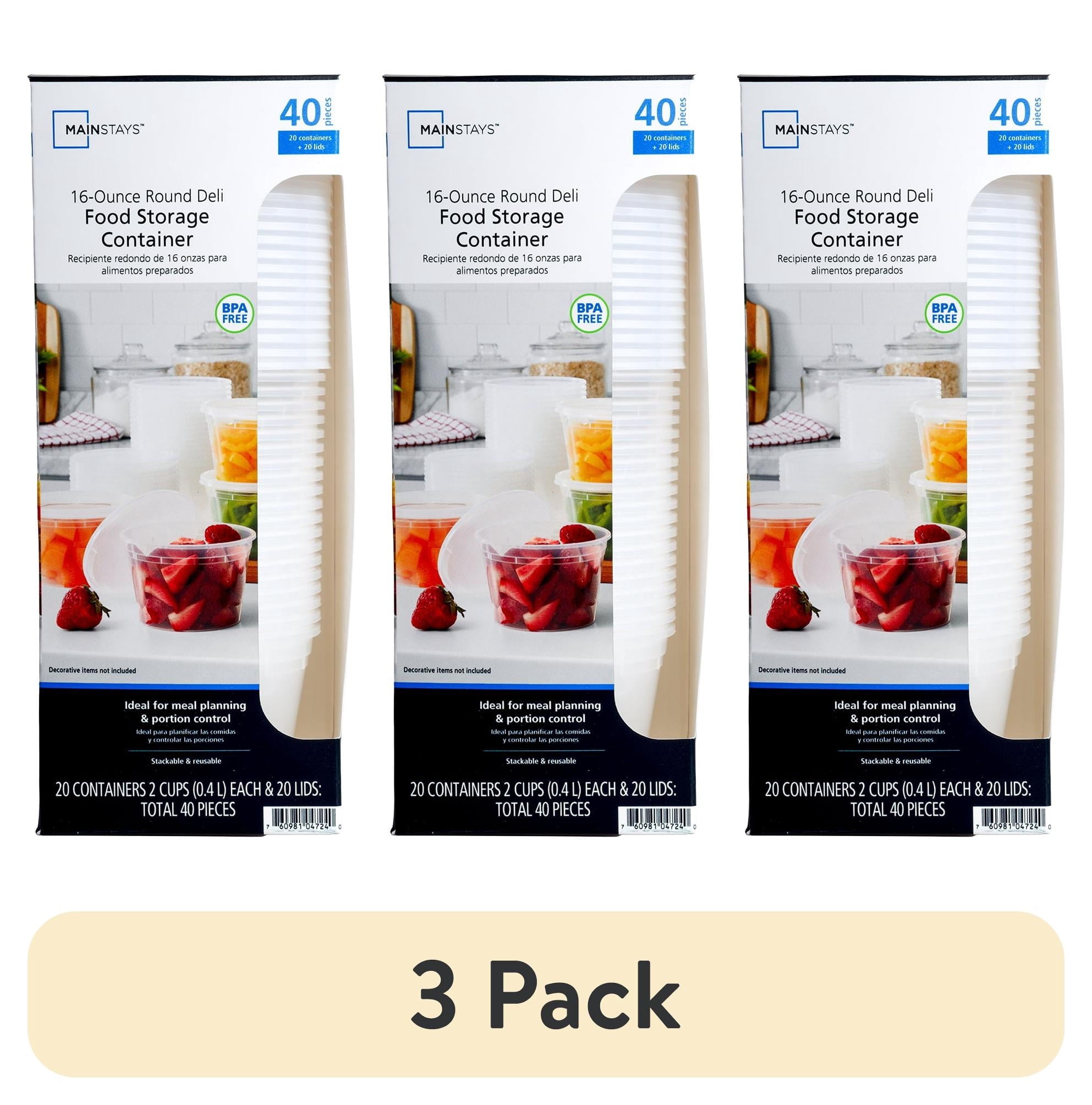(3 pack) 40 Piece 16oz Plastic Deli Container, Ideal Use for Meal Prep and Batch Cooking
