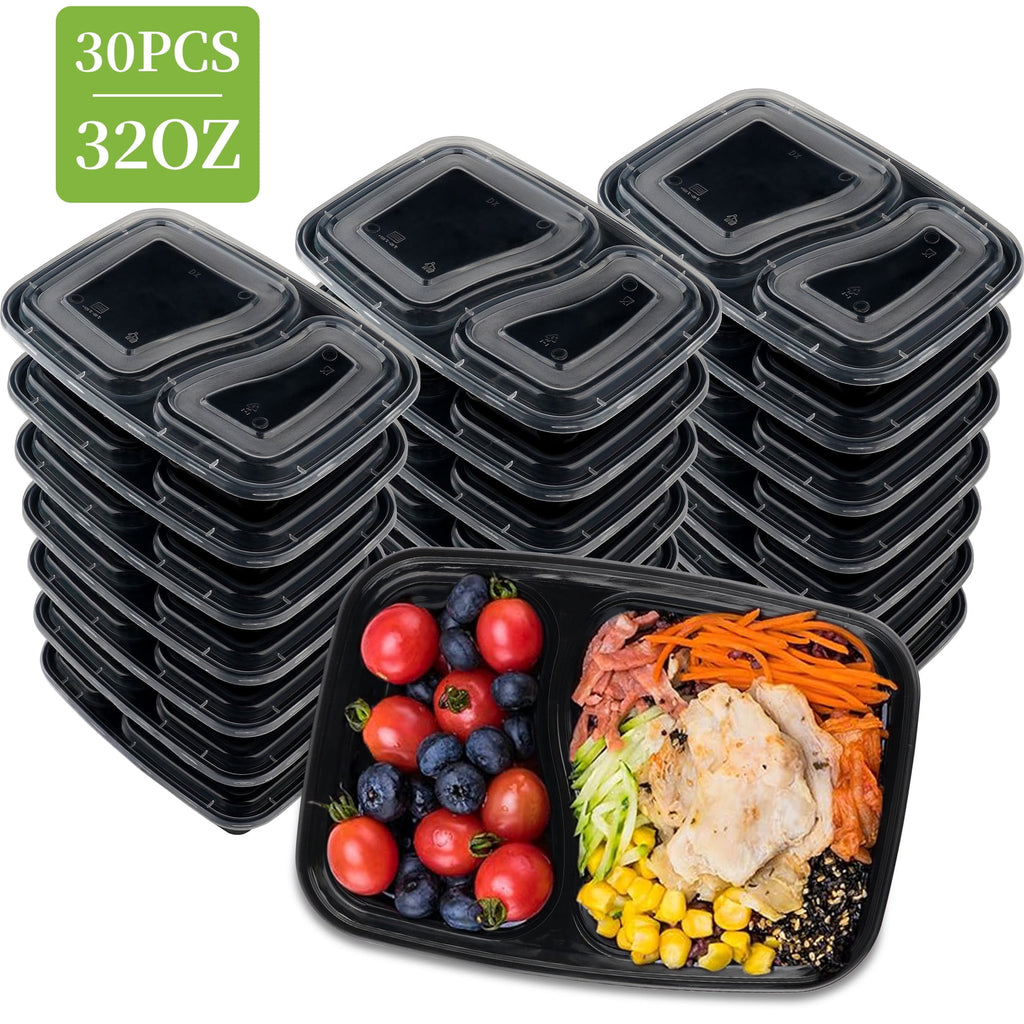 30 Pack 32 oz Meal Prep Containers Reusable, 2 Compartment Food Containers with Lids To Go Containers, Lunch-Microwav...