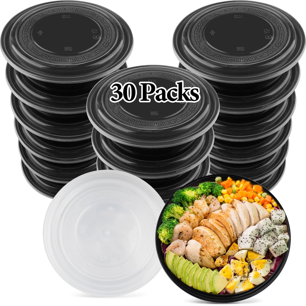 30-Pack Reusable Meal Prep Containers Microwave Safe Food Storage Containers with Lids, Round Take Out Disposable Plastic Bento Lunch Box To