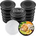 30-Pack Reusable Meal Prep Containers Microwave Safe Food Storage Containers with Lids, Round Take Out Disposable Plastic Bento Lunch Box To
