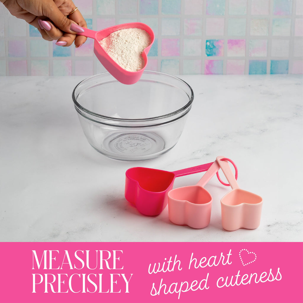 Paris Hilton 20-Piece Kitchen Gadget Set, Heart-Shaped Measuring Cups & Spoons, Silicone Tools & Bag Clips, Dishwasher Safe, Pink - Image 5