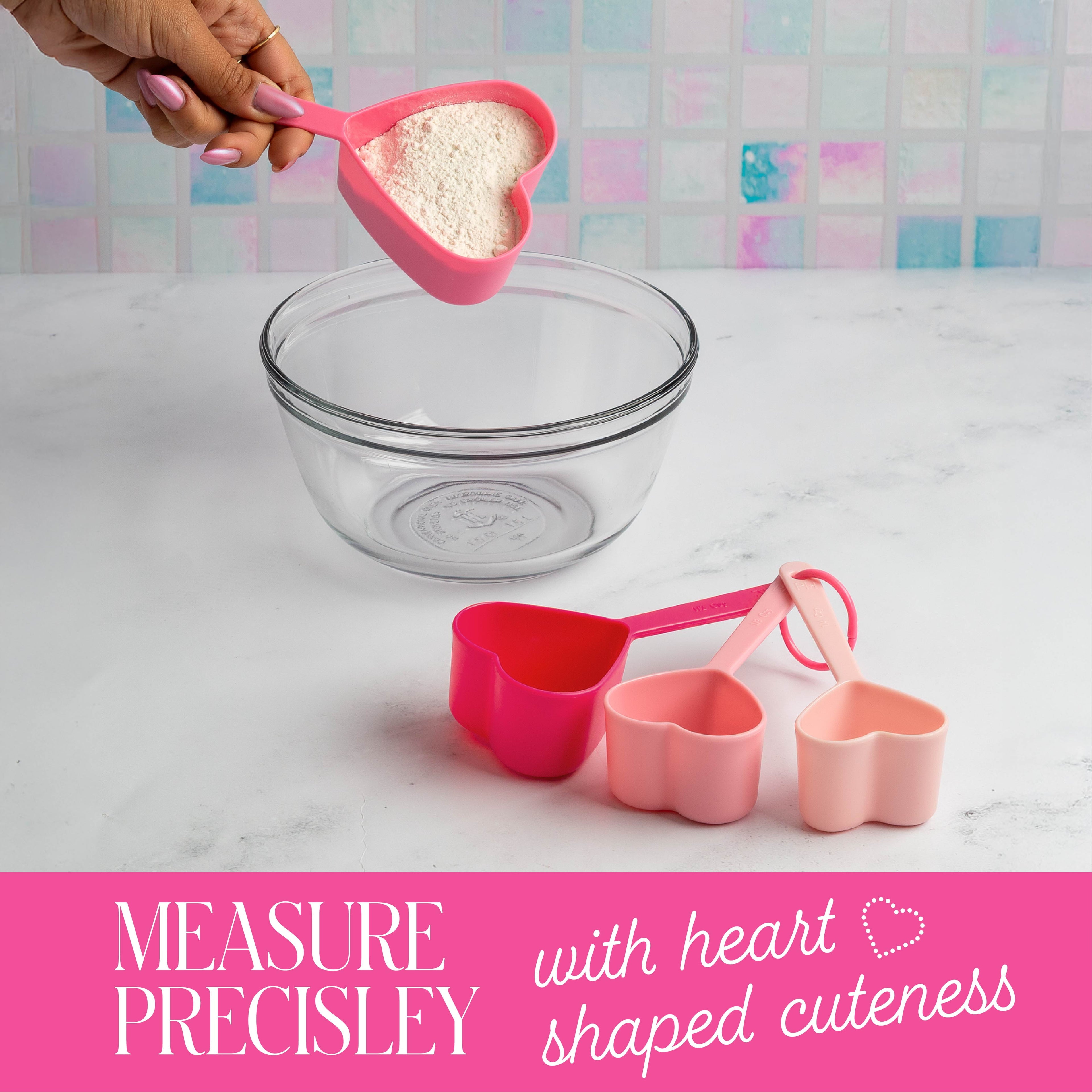 Paris Hilton 20-Piece Kitchen Gadget Set, Heart-Shaped Measuring Cups & Spoons, Silicone Tools & Bag Clips, Dishwasher Safe, Pink - Image 5