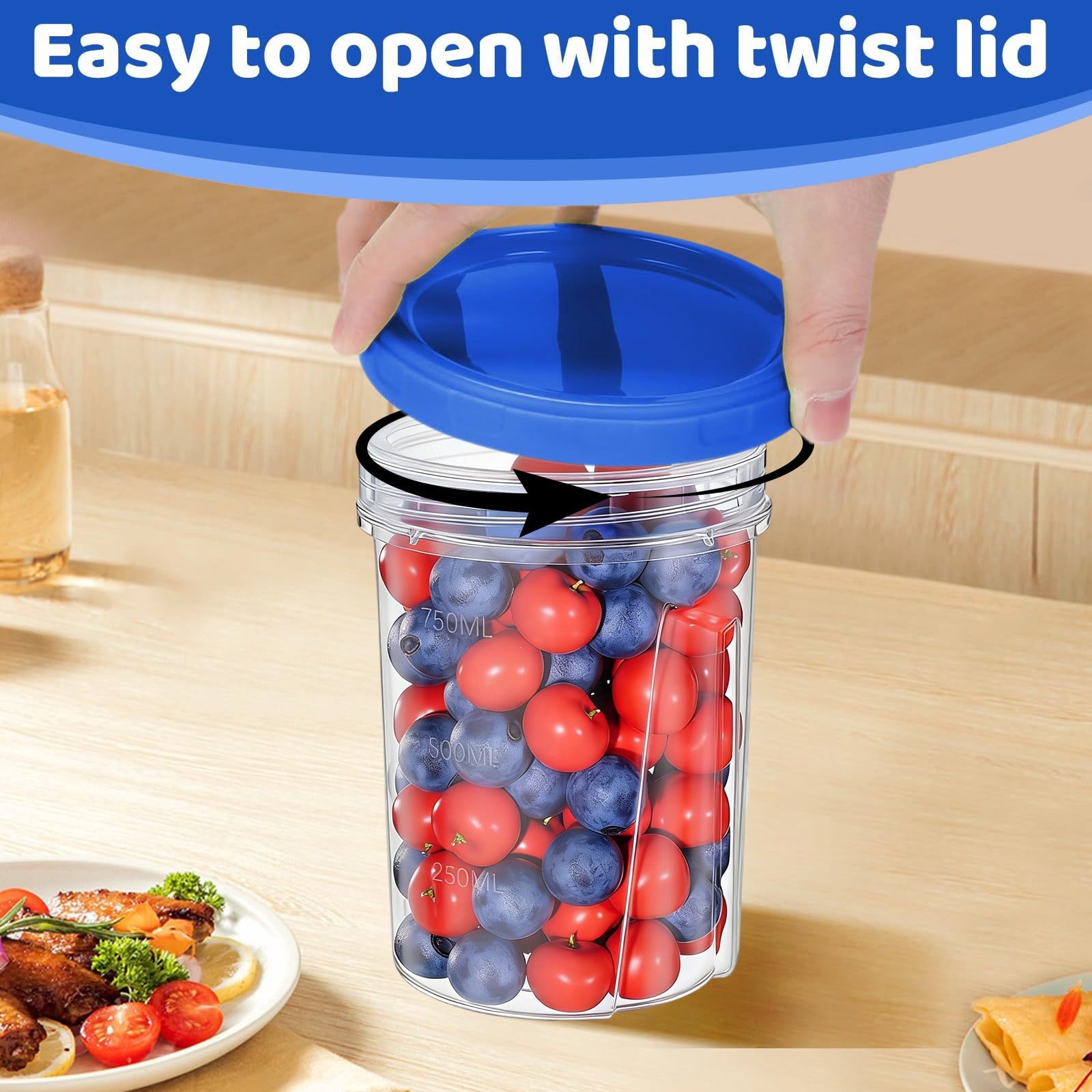 50oz,Food Containers Set,with Twist Top Lids,Plastic Airtight Meal Prep Containers with Twist Top Lids,Stackable Soup... - Image 4