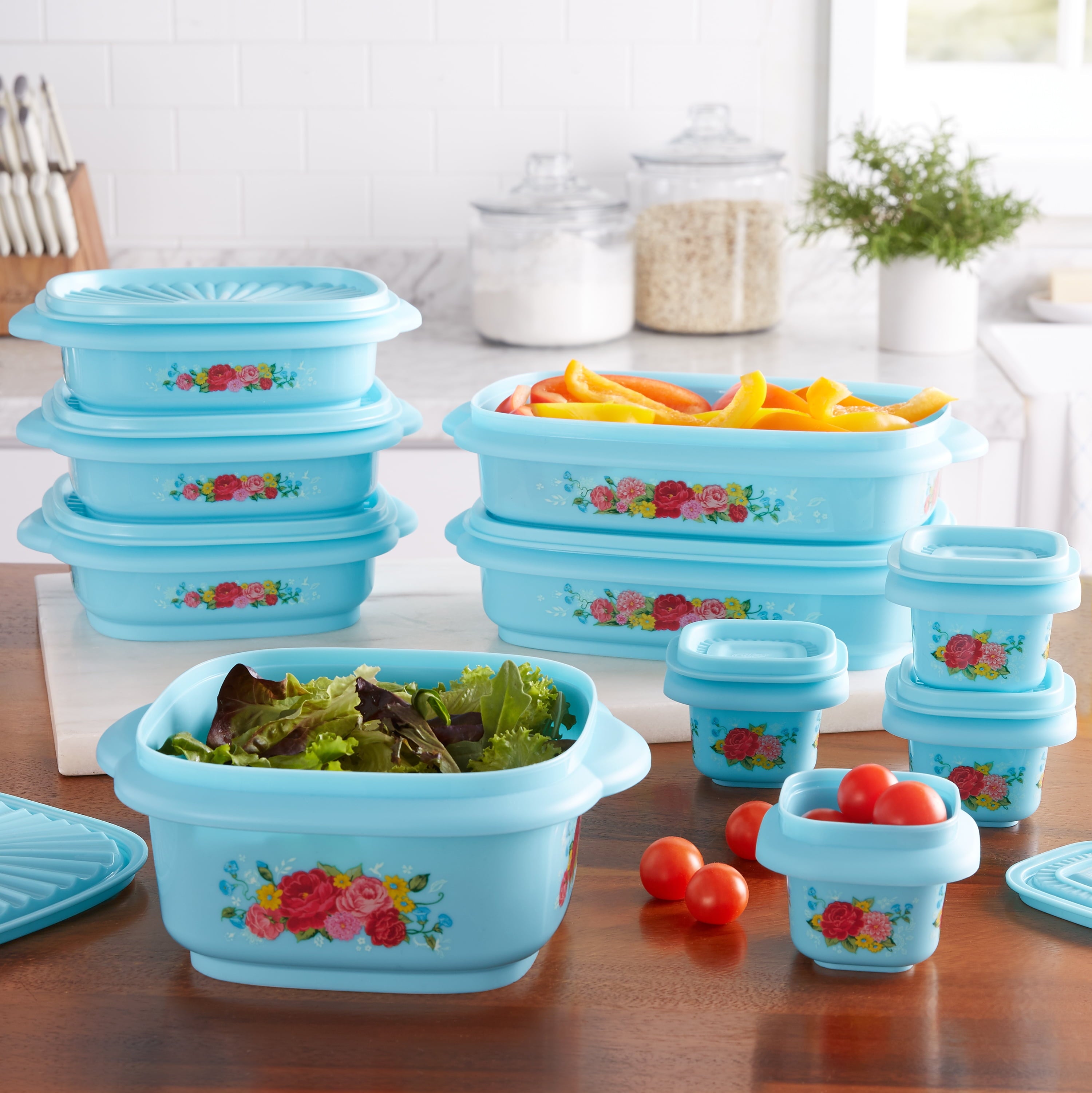 20 Piece Plastic Food Storage Container Variety Set, Sweet Rose - Image 3