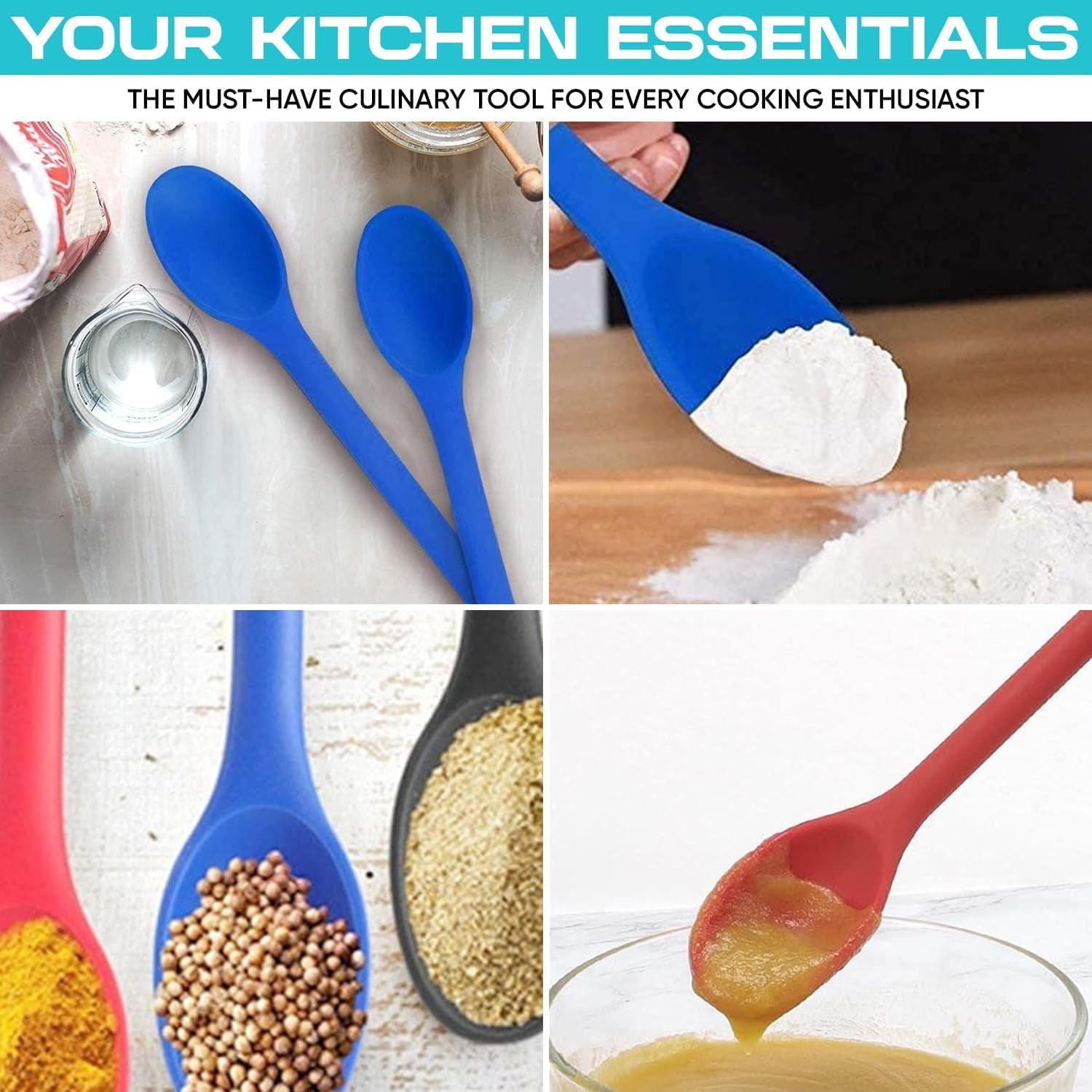 4-Piece Large Silicone Mixing Spoon Set 12" Heat-Resistant, Non-Stick Cooking & Baking Utensils - Image 5