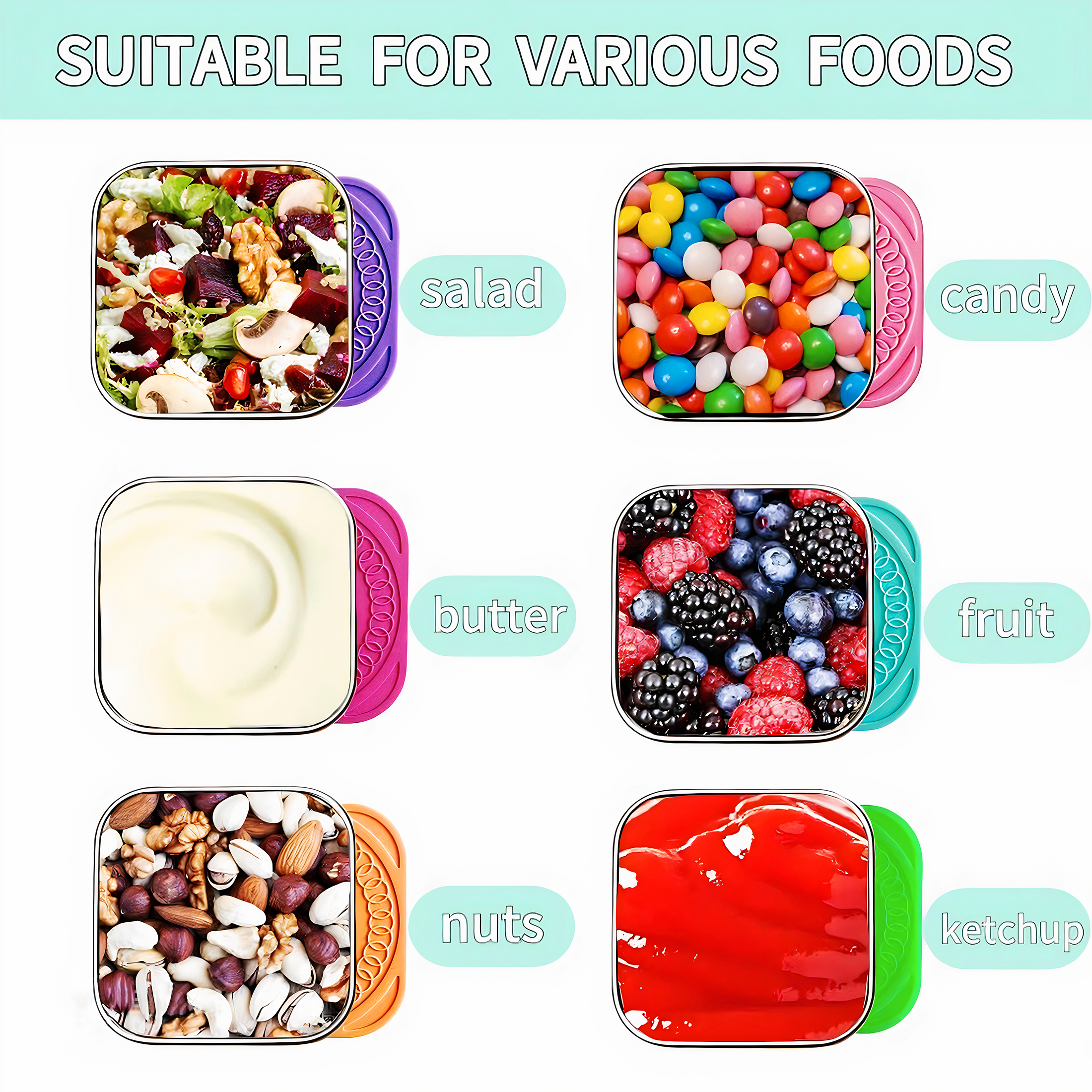 Hnrifc 6Pack 6oz Stainless Steel Snack Containers, Easy Open Leak Proof Food Storage with Silicone Lids, Stackable Small Portion Lunch Box f - Image 6