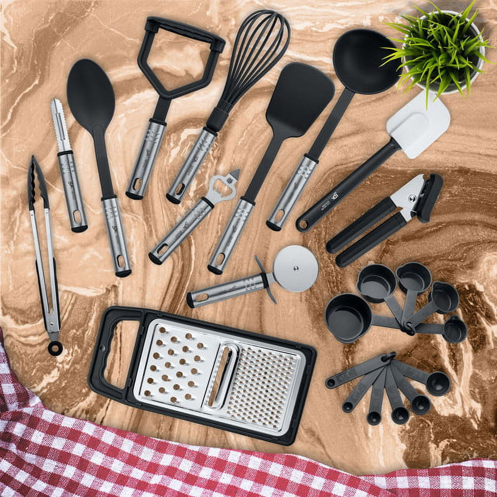 23 Pieces Cooking Utensils Set, Kitchen Utensils Sets of Nylon and Stainless Steel Utensils Set Pack of 1, Black Uten... - Image 4