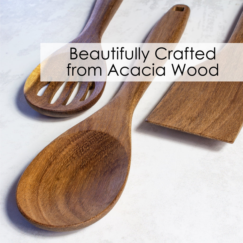 TB Home 3 Piece Acacia Wood Kitchen Utensils Set, Wooden Cooking Utensils Set - Image 6