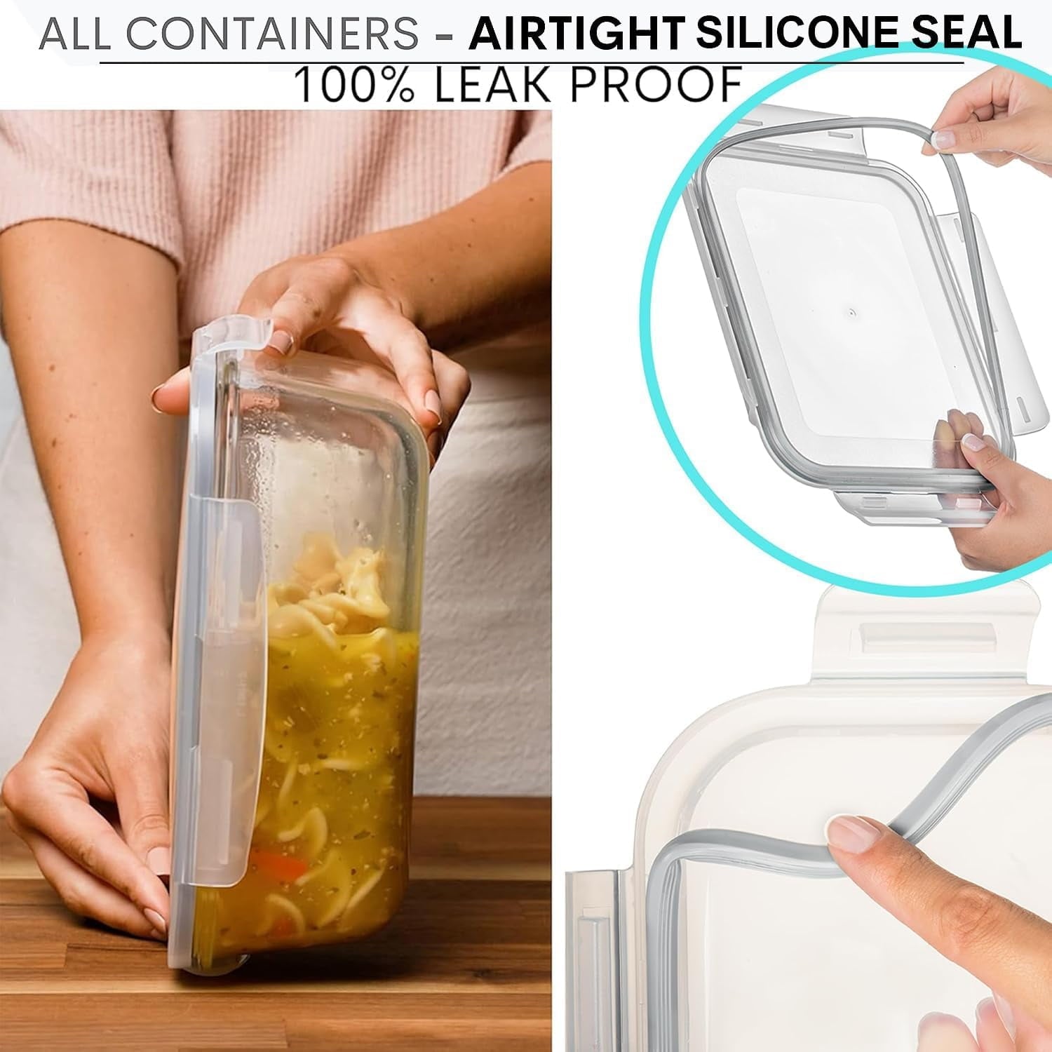Razab 1860ml Large Glass Storage Containers with Lids Set of 2 , Leakproof Glass Meal Prep Containers, Freezer and Oven Safe - Image 4