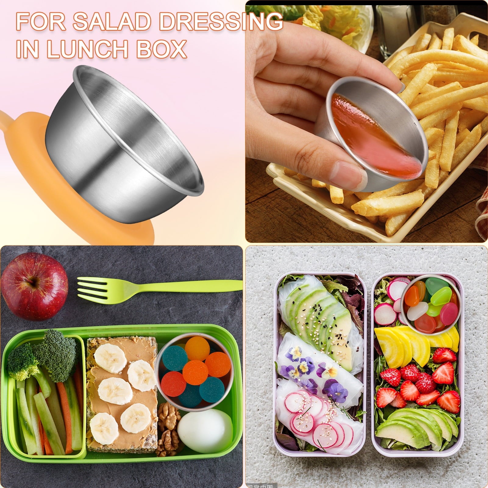 AOWOO 6 Pcs 1.6 Oz Salad Dressing Container To Go, Condiment Cups Containers with Lids, Stainless steel Reusable Leakproof Dipping Sauce Cup - Image 3