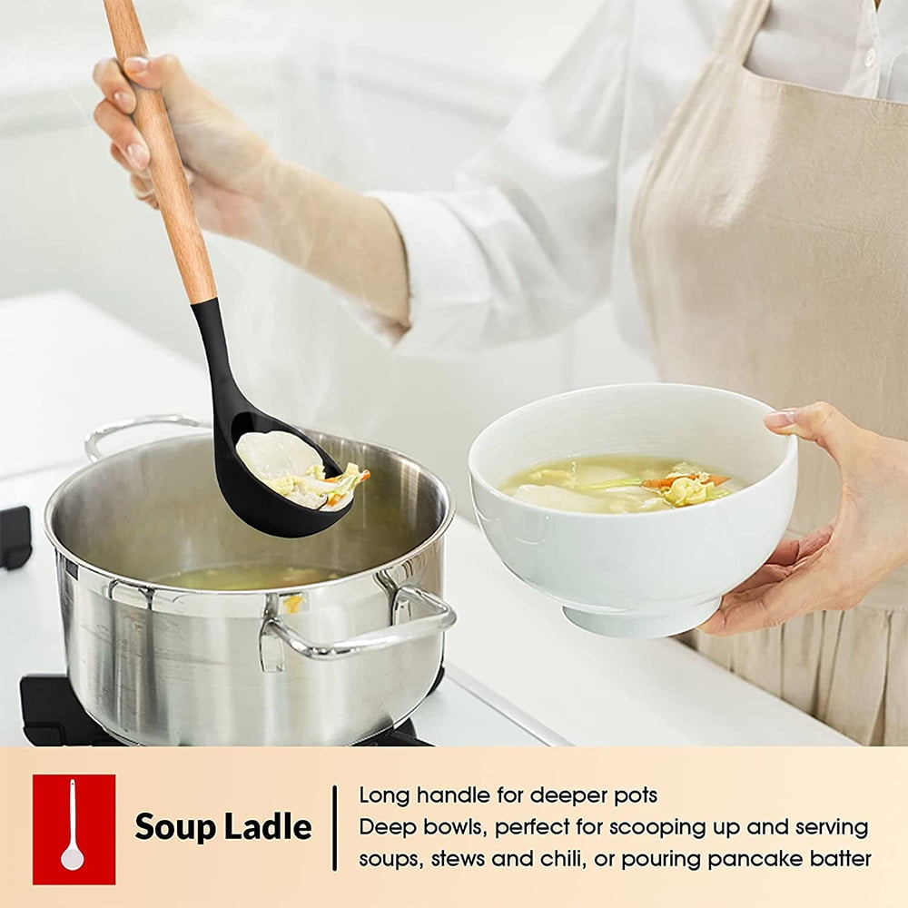 Kitchen Utensils Set of 6, Silicone Cooking Utensils with Wooden Handle, Non-Stick Cookware & Heat Resistant, Include... - Image 3