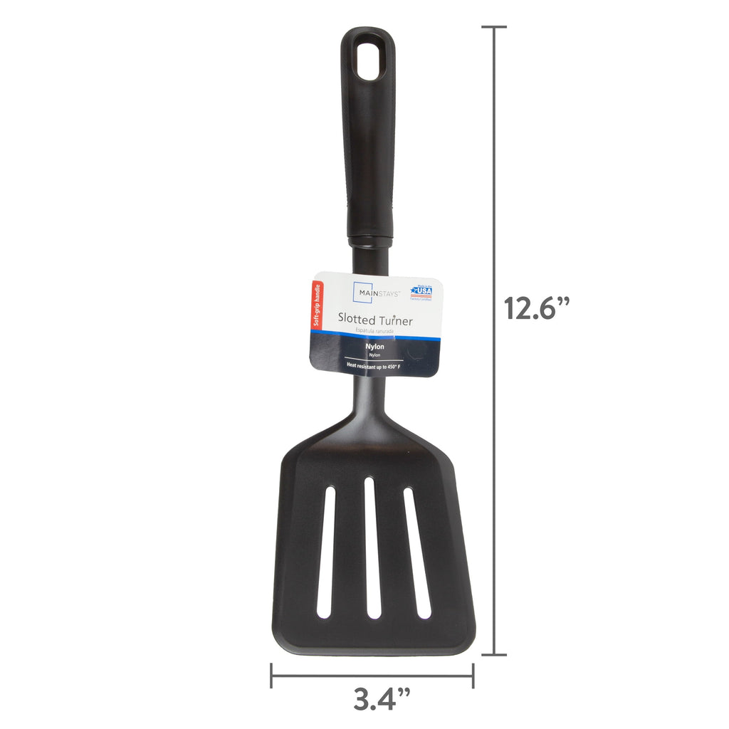 (8 pack) Nylon Slotted Kitchen Turner with Soft Grip Handle, Black - Image 3