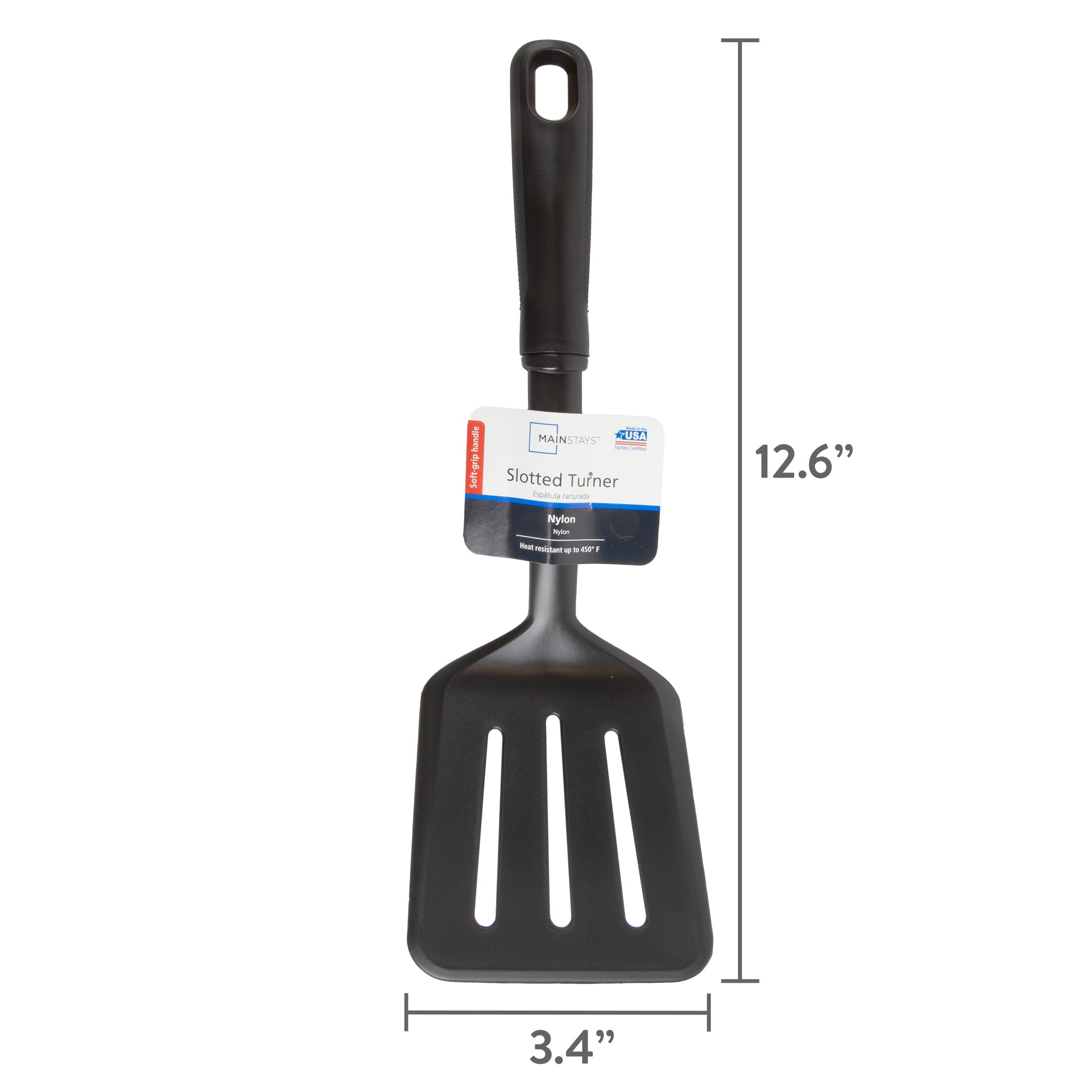 (8 pack) Nylon Slotted Kitchen Turner with Soft Grip Handle, Black - Image 3