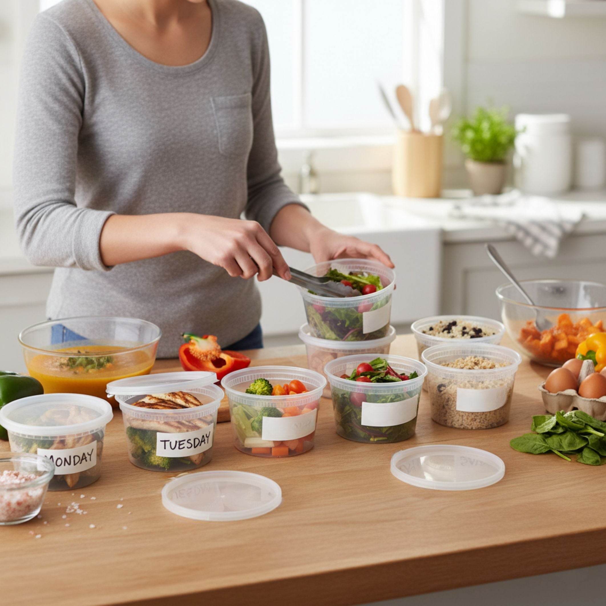 16 oz Deli Food Storage Containers, White Polypropylene, Airtight, Vegetables, 40 Count - Image 3