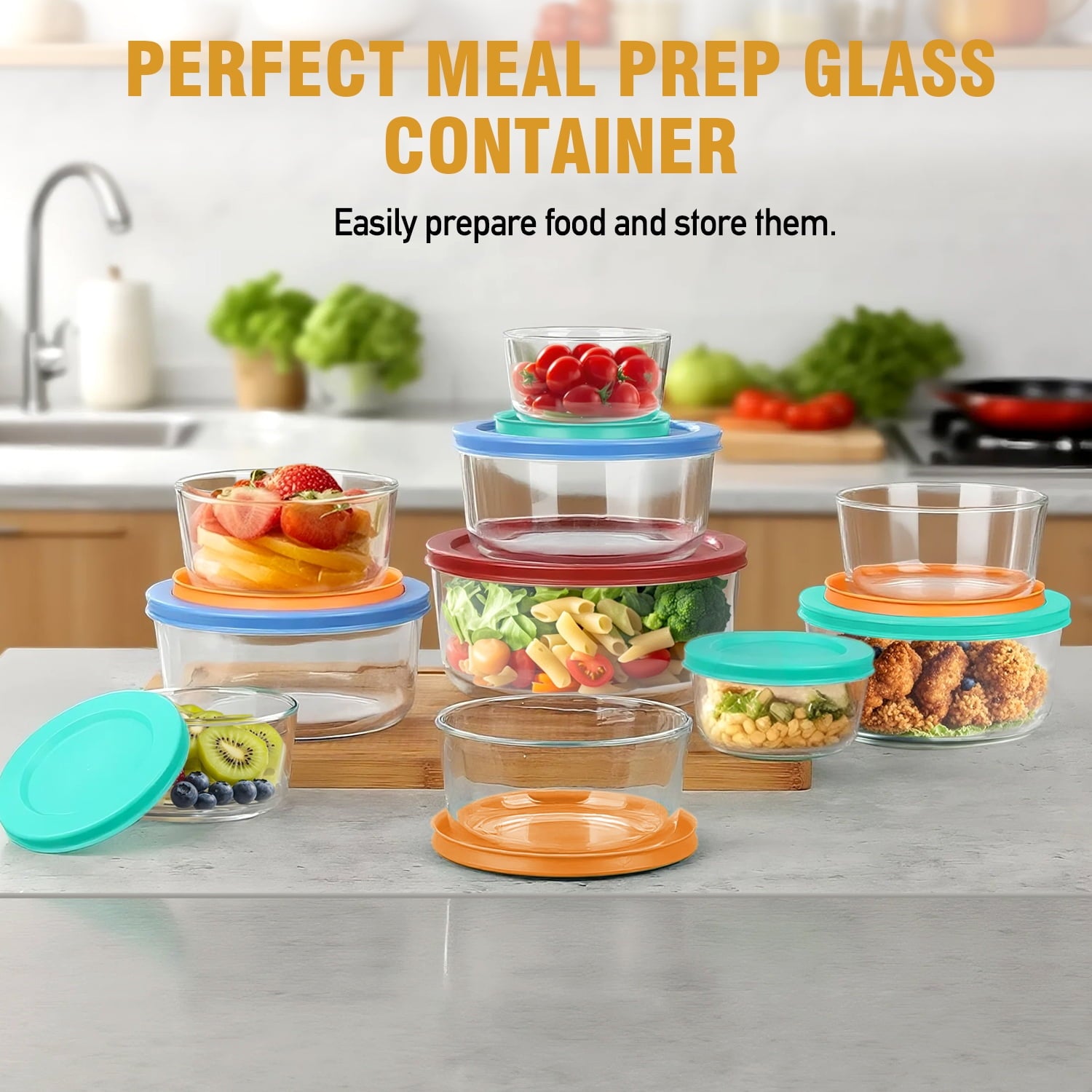14 Pcs Glass Food Storage Containers Set - 7, 4, 2 & 1-Cup Round Containers with Lids, BPA-Free, Dishwasher & Microwave Safe Lunch Box - Image 4
